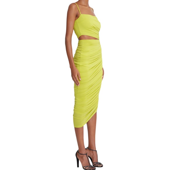 HALSTON Averie Ruched cut out jersey cocktail midi dress in sulfer size 16 - Picture 6 of 10